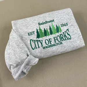 City of Forks Embroidered Sweatshirt, Forrest Crew Neck Sweatshirt, States and Cities Sweatshirt