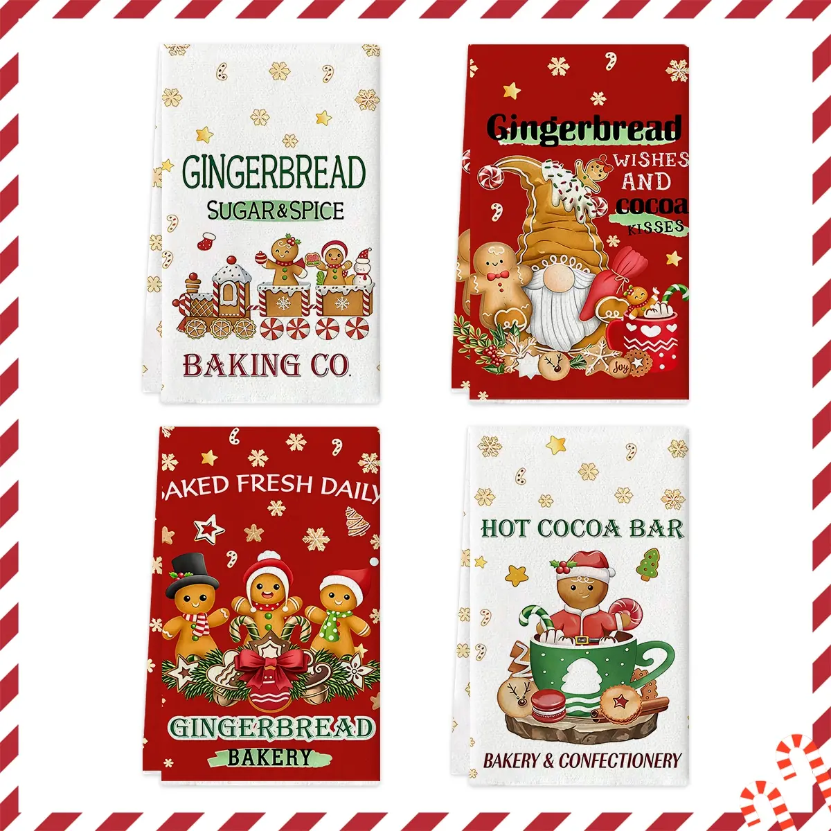 2/4pcs Christmas gingerbread man towel set, Christmas tree, snowman, cute gingerbread man printed dishwashing tea towel, multifunctional cleaning towel, suitable for kitchen and restaurant Christmas party home decoration, exquisite housewarming gifts