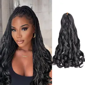 FEILIMEI French Curl Braiding Hair 22 Inch 8 Packs Burgundy Curly Pre Stretched Bouncy Crochet Hair 75g/Pack Loose Wavy Synthetic Extensions for Black Women