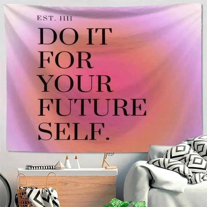 Tapestry  1pc Pink Letter Print Tapestry Cloth, Background Decor, Wall Decor, Polyester Hanging Tapestry For Living Room, Bedroom, Office, College Dorm, Home Decor, Party Decor, Rectangular Shape Kitchen Wall Hanging Decoration Multicolor