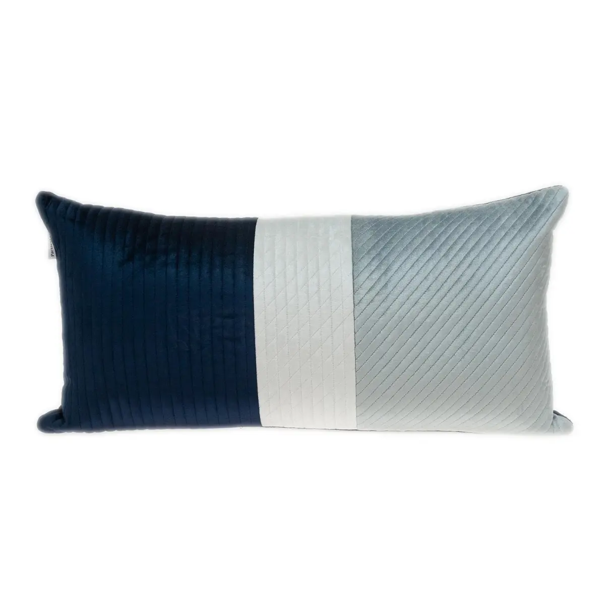 Navy Blue & Silver Quilted Colorblock Velvet Lumbar Throw Pillow, Multi Color