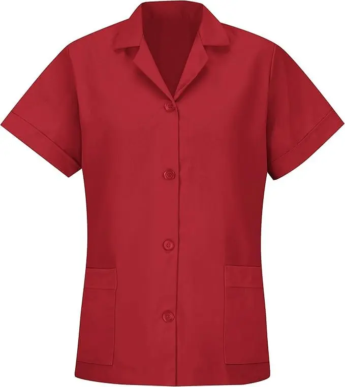 Women's Tall Work Tunic Smock, Relaxed Fit Cotton Polyester Poplin Top, Wrinkle Resistant Button-Front Workwear Shirt with 2 Pockets, Tops, Shirts, Blouses, Durable Quality Performance Blend Poplin, Woven, Breathable, Wrinkle Resistant Technology, Two Low