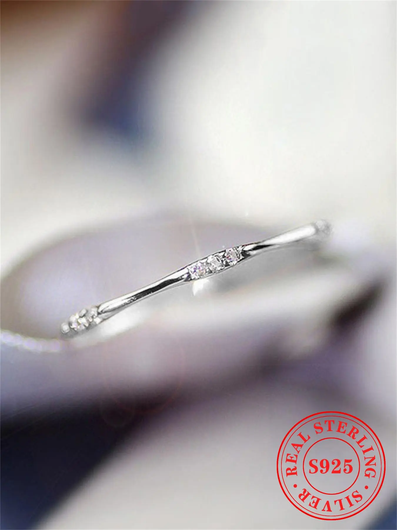 S925 Sterling Silver Rhinestone Decor Ring, Simple Design Promise Ring, Wedding Ring, Engagement Ring for Women, Fashion Engagement Rings, Fashion Jewelry for Party & Daily Decor, Anniversary Gift, with Gift Box, Promise Ring Gf, Wedding Promise Band