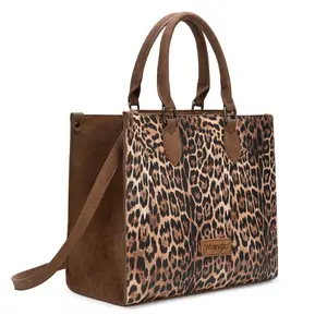 Wrangler Leopard Print Tote Bag for Women Western Large Work Satchel Handbag with Zippered Pocket & Detachable Strap