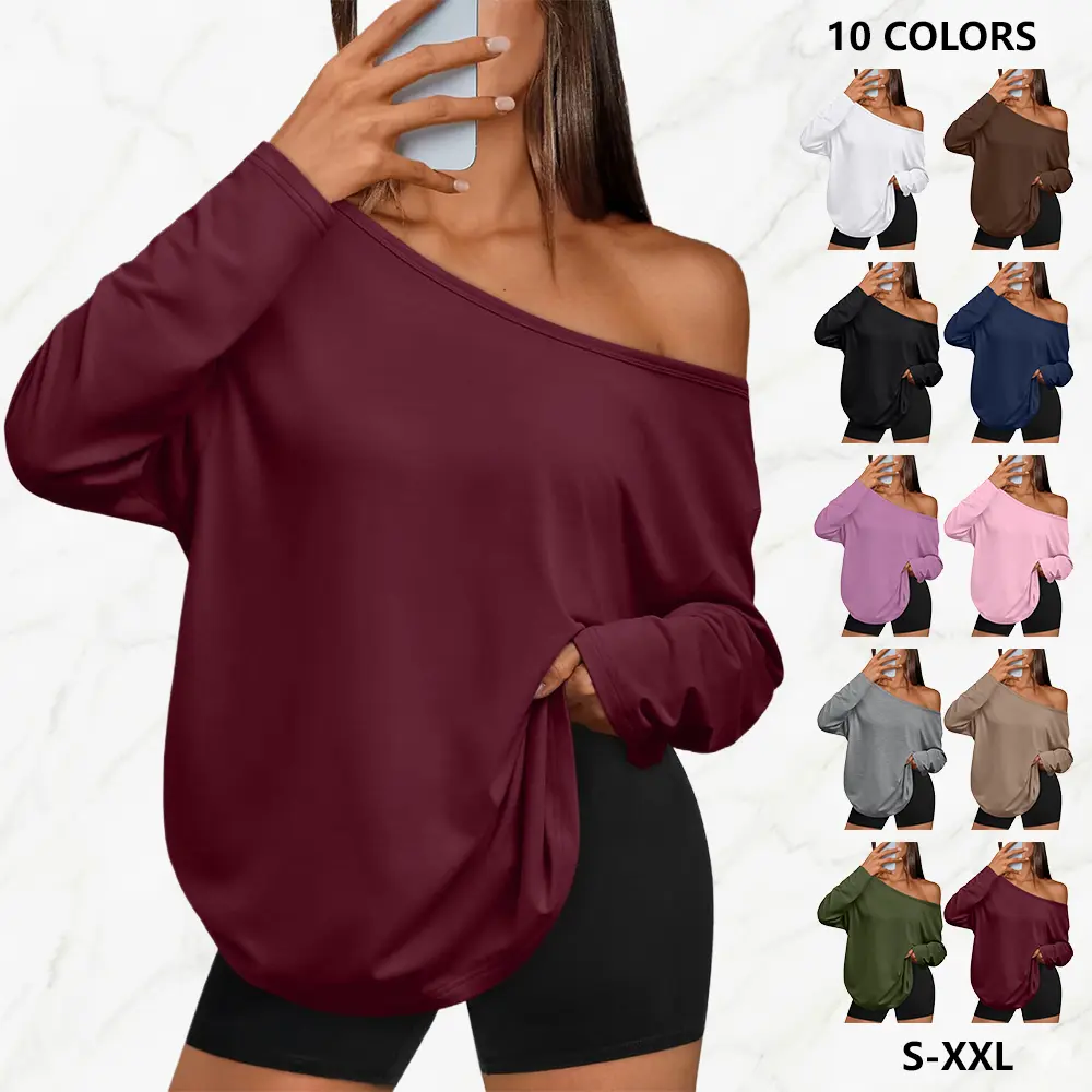 Women's Casual Solid-Color Batwing-Sleeve Knitwear Top - Sexy Off-Shoulder Loungewear, Loose Breathable Womenswear, Multi-Color Options for Home Wear, Yoga, Commuting. Summervibes