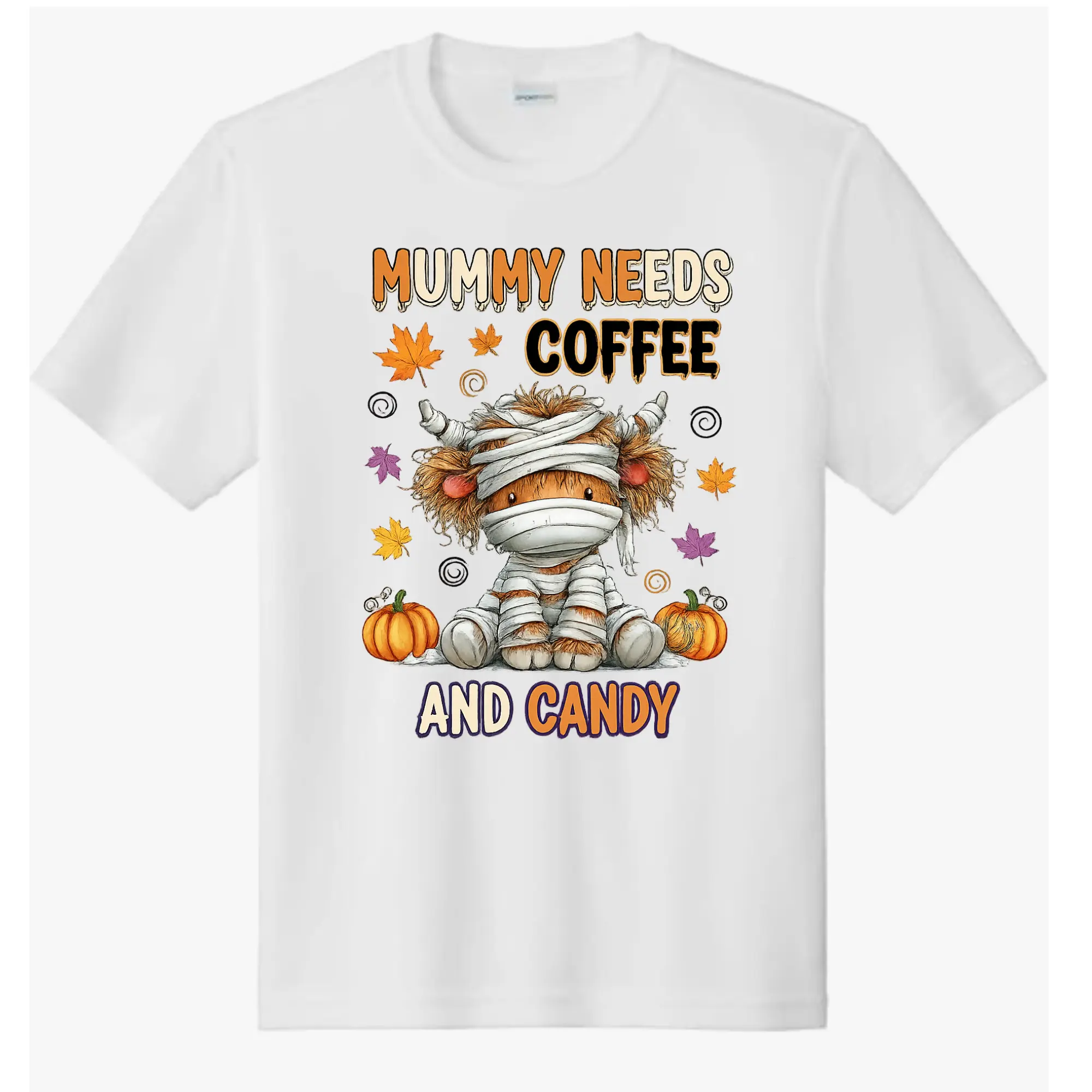 Fall Cow Mummy Needs Coffee and Candy Direct To Film Print, DTF Print, Ready To Press Print For T-Shirts