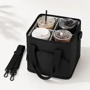 Lightweight Waterproof 4‑Cup Coffee Drink Carrier Tote, Portable Oxford Bag with Removable Divider & Dual‑Use Hand/Shoulder Strap, Anti‑Spill Design, Perfect for Office Workers, Students & Daily Commuters