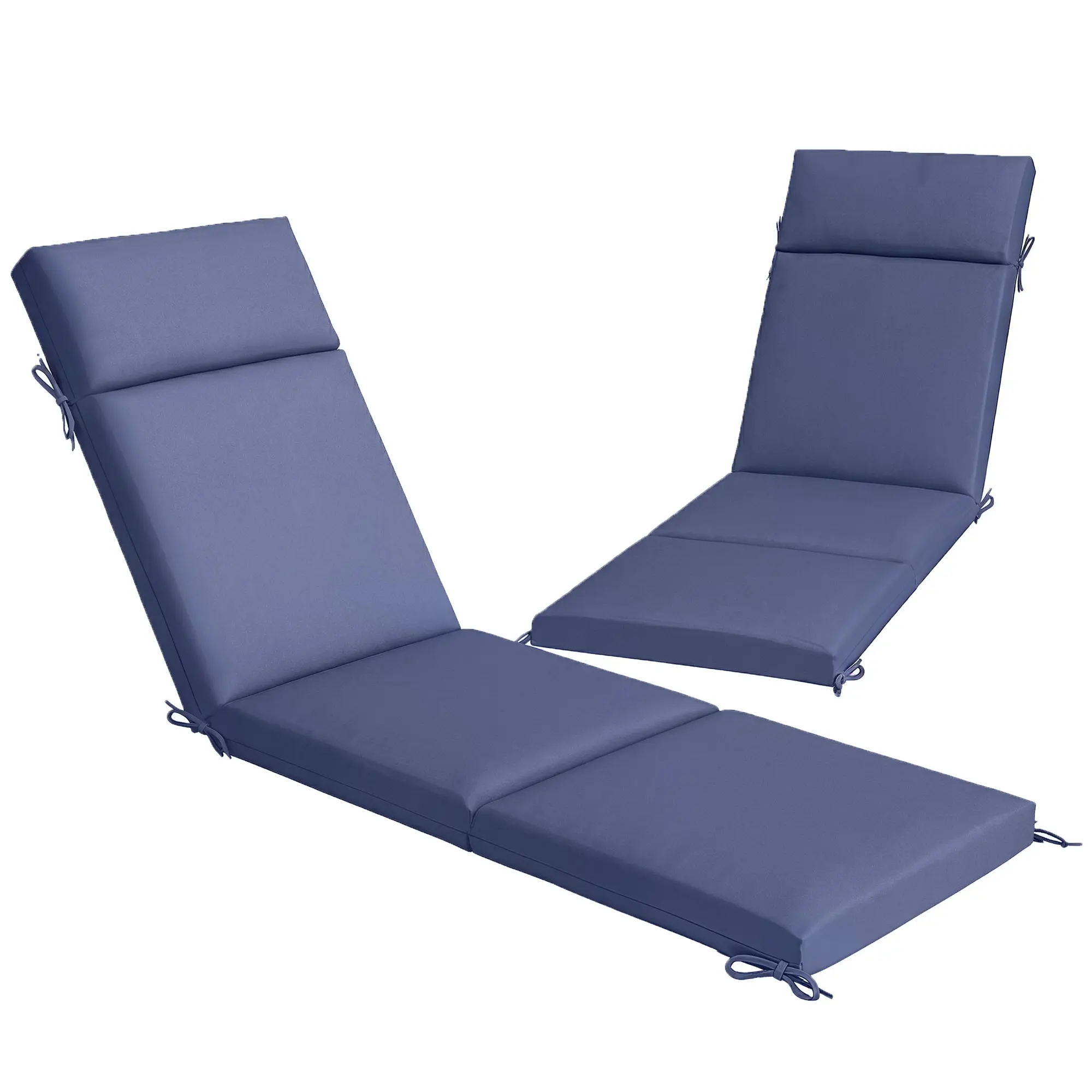 2-Pack Outdoor Chaise Lounge Replacement Cushions, All-Weather UV30+ Water-Repellent Polyester Fabric, Thick High-Density Non-Sag Foam, 6 Anti-Slip Ties for Patio Use, Navy Blue Seat Pads