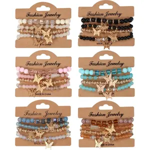 Unisex 4-Piece Boho Beaded Bracelet Set - Handmade Crystal & Glass Sports Wristbands, Daily Wear Sports & Outdoor Accessories