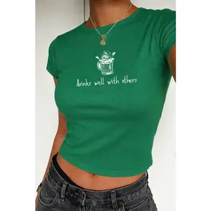 Leprechaun Beer St Patrick's Day Baby Tee, Drinks Well With Other Y2K St Paddys Crop Top, Luck of the Irish Shirt, Saint Pattys Parade