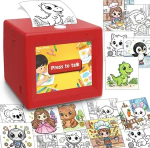 AI Smart Voice Printer with Screen Preview, Mini Inkless Thermal Printer for Kids, Portable Bluetooth DIY Sticker & Note Printer for Home, School & Crafts, Includes 1 Paper Roll & 5 Colored Pencils