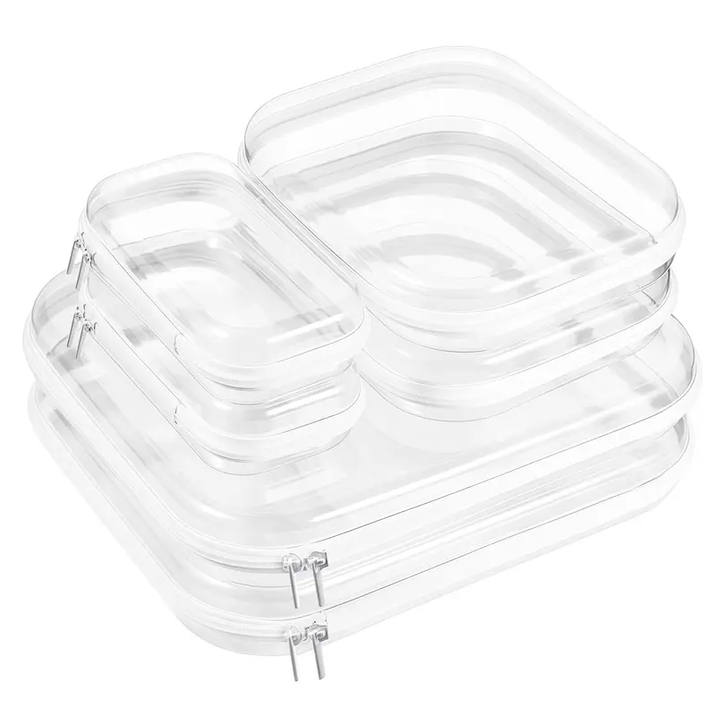 Clear Hard Shell Zipper Cases, Hard Plastic Cosmetic Bag with Double Zippers, Multifuctional Hard Pouch, Waterproof Travel Storage Pouches for Makeup Brush, Cosmetic, Toiletry, Skincare, Clothes, Books, Toys & Pencil, Travel Organizer, Office Supplies