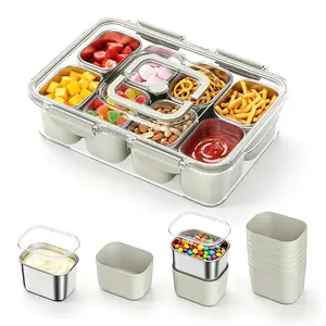 Snackle Box Container with Protective Silicone Sleeve, Stainless Steel Snack Containers for Kids & Adults, Dishware Safe, Leakproof Portable Snackle Container for Travel Party Beach Picnic [8-Pack]