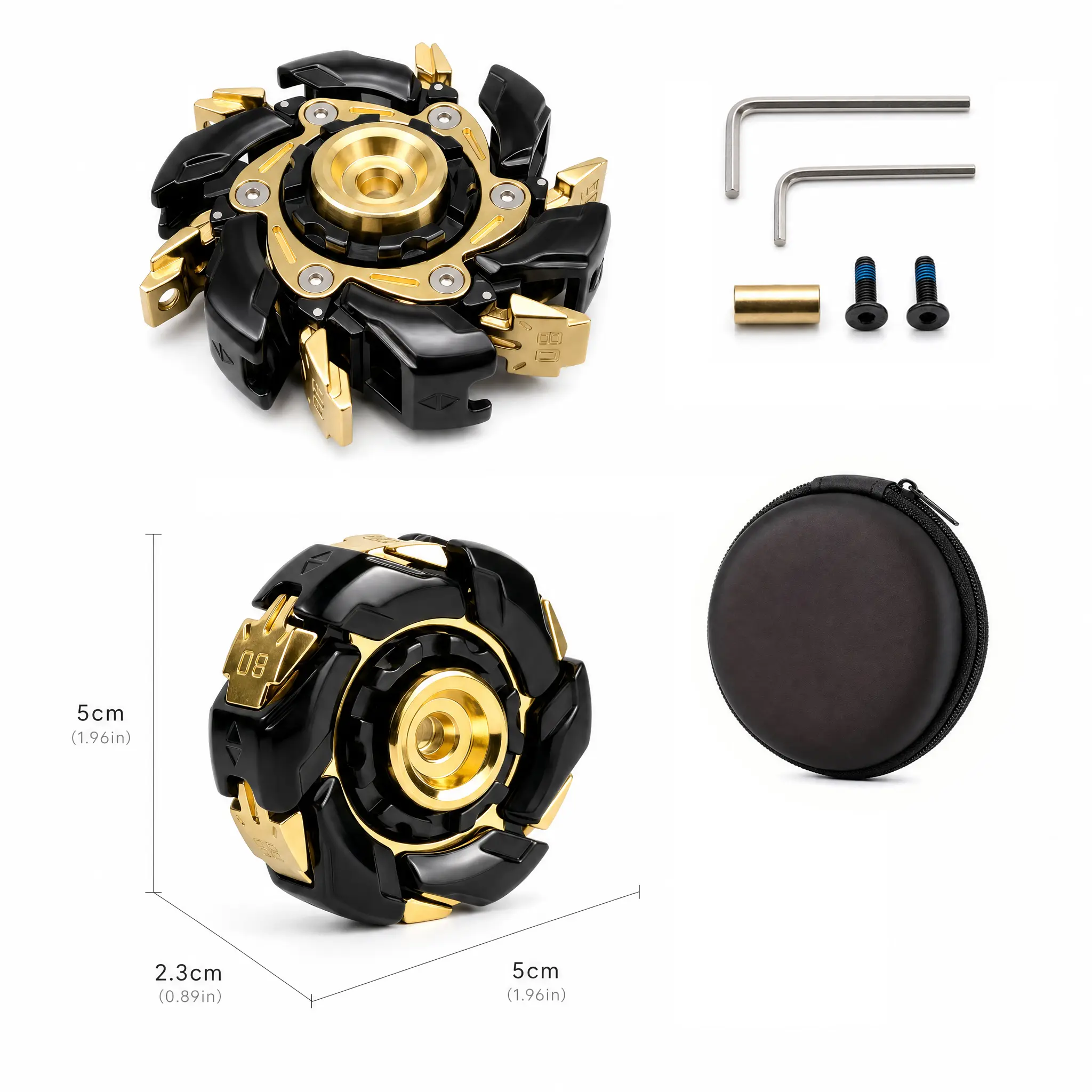 Zinc Alloy Fidget Spinner - Black Gold Unisex Pocket-Size Everyday Carry EDC Essential, Premium Metal Sensory Tool for Friends & Coworkers, Extra Long Spin Time, Smooth Precision Rotation