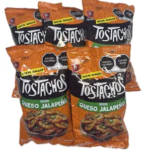 Tostachos Sabor Queso Jalapeño! Delicious cheesy jalapeño chips. 5 bags of 75 grams. Botana de Maíz
