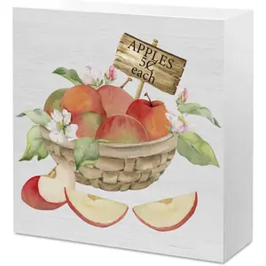 Apple Kitchen Decor Apple Decorations for Home Office Farmhouse Bathroom Shelf Classroom Wooden Sign Desk Decor 5x5 inch