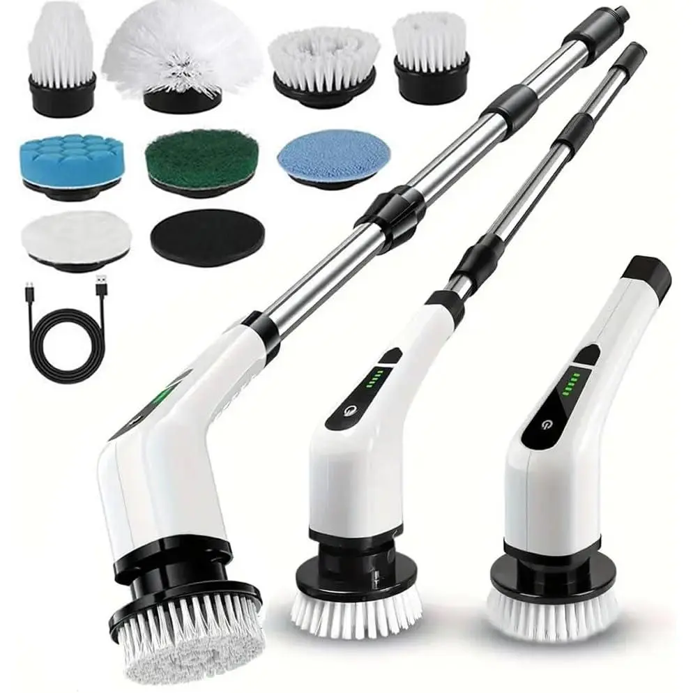 Electric Spin Scrubber,Cordless Cleaning Brush,Shower Cleaning Brush with 8 Replaceable Brush Heads, Power Scrubber 5 Adjustable Speeds for Floor Bathroom Shower Bathtub Glass Car