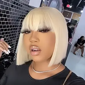 2025 NEW Wholesale Elegant 10 Silk Straight 613 Blonde Bob Wig with Ombre - Glueless HD Lace Front, Pre-Plucked Blunt Cut, 150 Density, Suitable for All Skin Tones, Short Wig