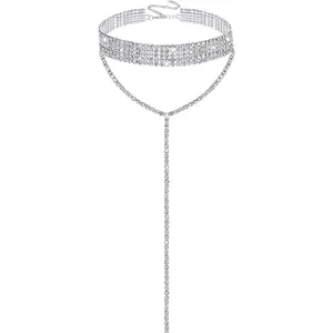 Rhinestone Choker Necklaces Silver Sparkly Diamond Choker Crystal Necklace for Women