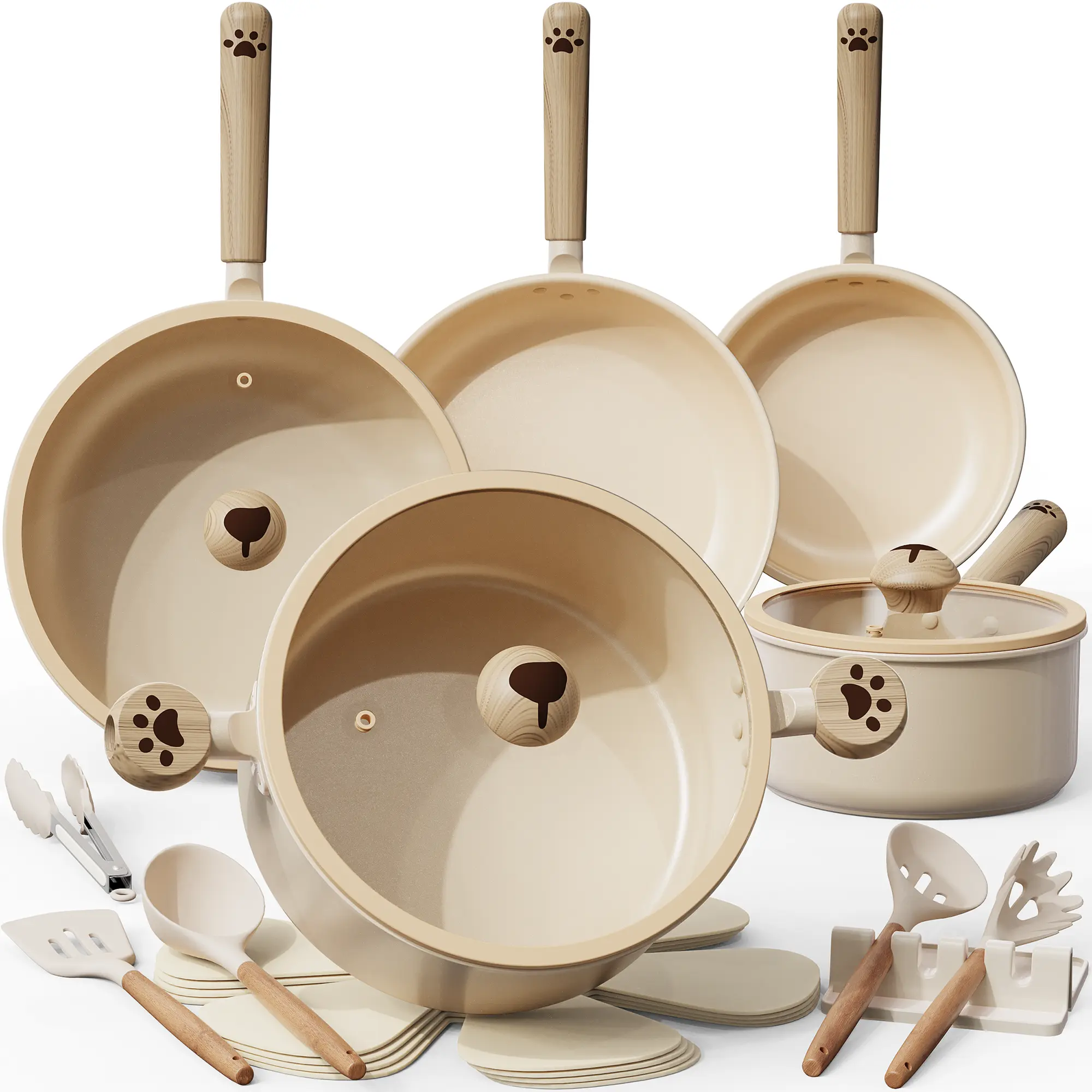 Astercook 18-piece Ceramic Cookware Set Non-stick Induction Cookware Non-toxic Healthy Kitchen Cooking Set with Handle Unique Gift Pots