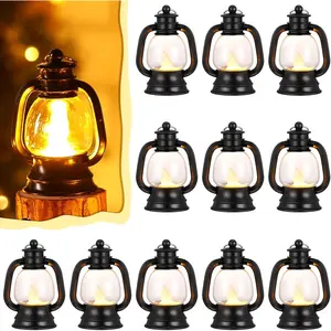 12 Pcs 4 Inch Mini Lantern Decor Western Small Vintage Hanging Lantern Table Centerpiece Bulk Ornaments for Cowboy Cowgirl Wedding Halloween Christmas Camping Decor Black