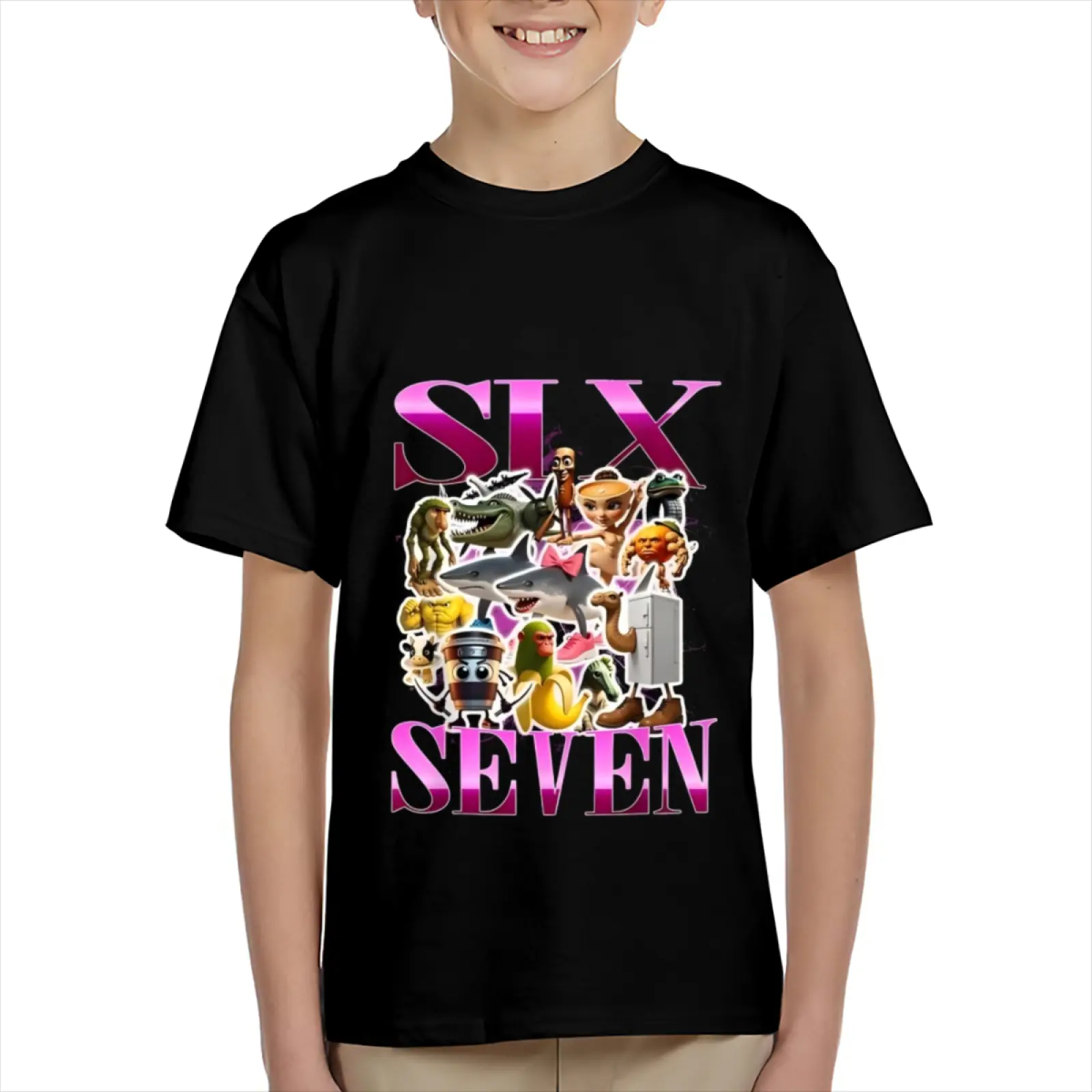 Kid's T-shirt Funny 67 Meme Six Seven Christmas Pattern gesture robot number character mecha  lightning fun 100% cotton pattern T-shirt for boys and girls  toddler cartoon T-shirt, teen boy clothing gift  G-137