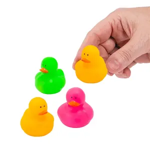 1 1/2" Mini Orange, Green & Pink Neon Vinyl Rubber Ducks - 24 Pc.