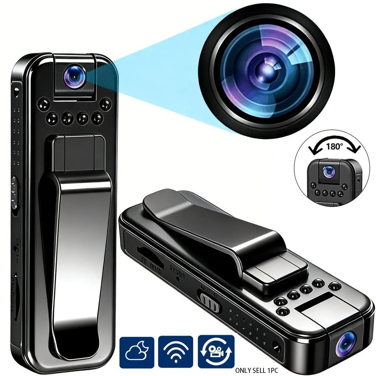 Mini Body Camera with IR Night Vision and 180° Rotating Lens Portable Sport DV Camcorder for Travel Vlogging Cycling Hiking Outdoor Adventures Wearable Video Recording Camera