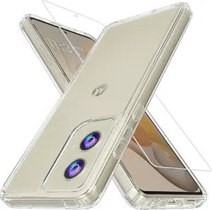 Motorola Moto G Stylus 5G 2024 Case with Tempered Glass Screen Protector, Hard PC Back Cover Soft TPU Edge Bumper Design Phone Case for Women Men Girl Boy (Clear)