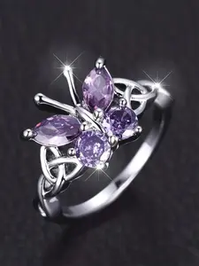 Butterfly Design Artificial Zircon Decorated, Fashion Accessories for Women, Trendy All-match & Exquisite Jewelry for Birthday Gift, Artificial Zircon Rings