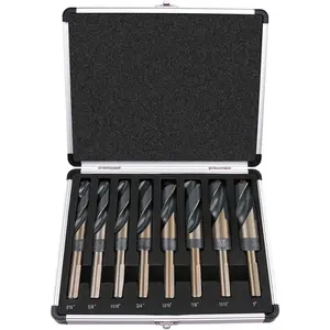 8- Premium 1/2" Reduced Shank  and Deming Large Drill Bit Set in Aluminum Carry Case, M2 High Speed Steel, 135-Degree Split Point | SAE Inch Size 9/16" - 1" by 1/16th Increment