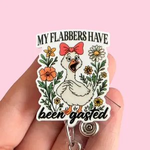 Glitter My Badge Silly goose all my flabbers are gasted badge reel for nurse and hospital workers. Badge clip Badge pull - Retractable swivel clip with a 360 rotation. Great gift for coworker.
