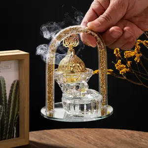 Crystal Aromatherapy Scent Diffuser Basket Shape Decorative Piece, Wedding Gold Candle Holder Incense Burner, Festival Party Decoration