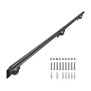 7Ft Wall Mounted Stair Handrail Black Aluminum Indoor Outdoor Railing For Staircase Safety, Easy Install, Durable Weather Resistant Aluminum Rail System With Wall Brackets, Anti Slip Grip, Rust Proof, Ideal For Home
