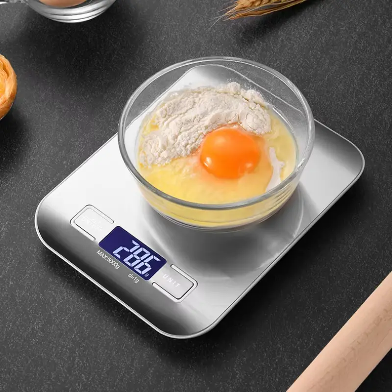 Electric Digital Kitchen Food Scale - 5kg/1g High Precision Waterproof Stainless Steel Scale with LCD Display, Anti-slip Feet, Auto On/Off, Night Vision Screen for Baking, Household Use