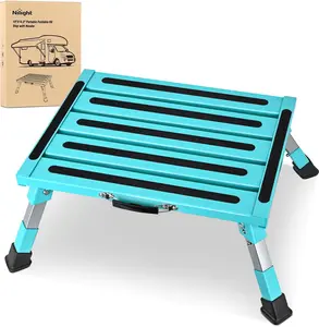 Nilight RV Step Stool Aluminum Folding Platform Steps 19x14.5 RV Steps 4 Levels Adjustable Heavy Duty Step Stool with Anti-Slip Surface Rubber Feet Portable Handle 500lb for Camper Trailer,Mint Green, Sturdy Stability Customizable Legs