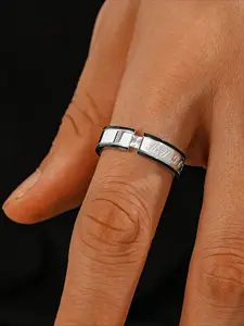 1pc Stainless Steel Inlaid Cubic Zirconia "My Love" Men's Ring Gift Jewelry