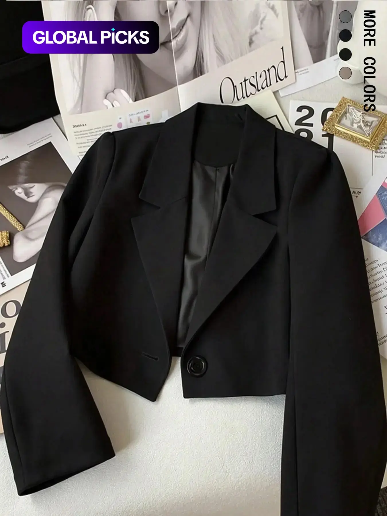 Women's Lapel Long Sleeve Short Suit Jacket, Slimming Design, Office/daily Commute/casual Outing Essential Outerwear, All Seasons