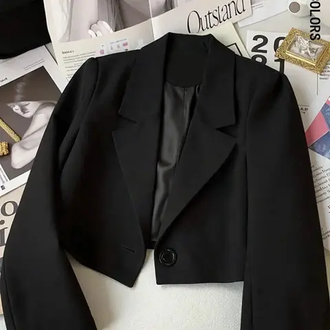 Women's Lapel Long Sleeve Blazer Coat, Short Slim Fit Design, Fall Winter Versatile Outerwear, Daily Commute Casual Essential, Office Wear