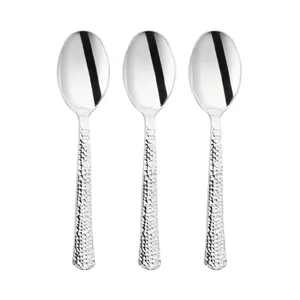 Shiny Metallic Silver Hammered Plastic Spoons