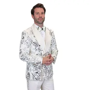 Double-Breasted Velvet Shawl Lapel Tuxedo with Side Trim Pants - Ivory