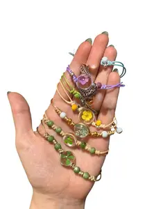 Floral Encased String Bracelets with Real Encapsulated Florals Adjustable Design Featuring Clover Motif