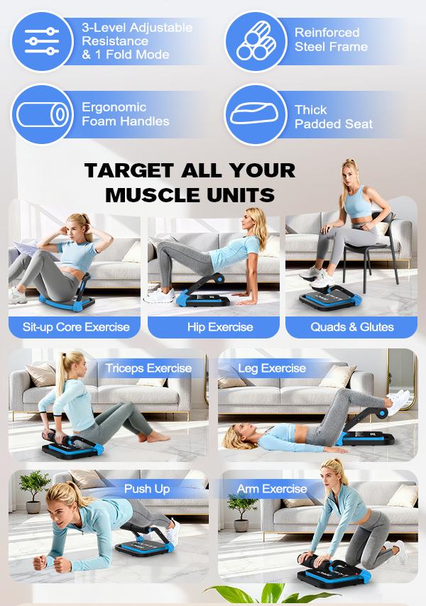 Foldable Ab Crunch Machine for Home Gym, Core Strength Exercise Equipment with 3-Level Adjustable Resistance, Heavy-Duty Steel Frame, 330LB Capacity, No Assembly, Abs, Workouts For Flat Tummy, At Home Gym Equipment, Home Workout tiktokshopbacktoschool