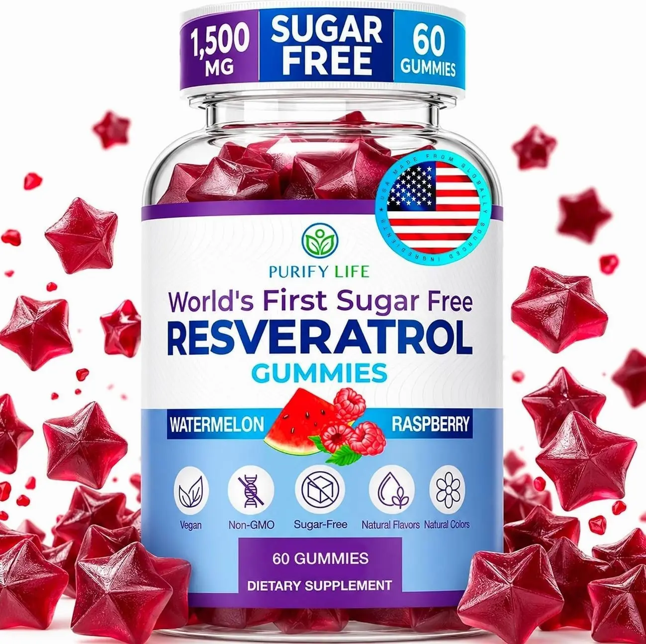 Sugar-Free Resveratrol Gummies - Potent Anti-Aging Antioxidant - Resveratrol Supplement to Support Digestive & Immune Health - Cognitive Boost by Cell Growth & Repair - Easy Chewable NMN Alternative