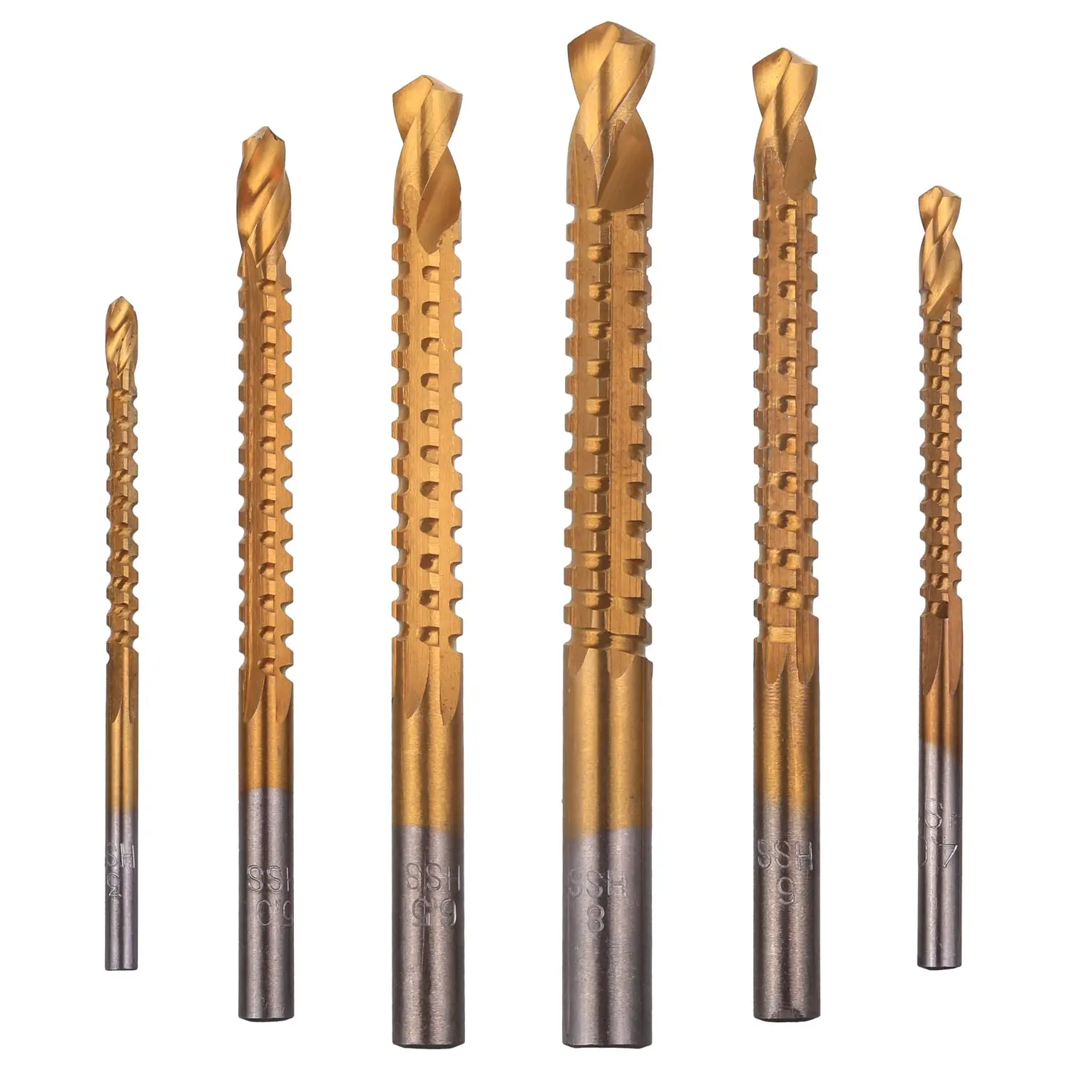 6-Pack Universal Titanium-Coated High-Speed Steel Twist Drill Bits Kit, 3-8mm Serrated Side-Cutting Bits for Metal, Wood, Plastic Woodworking Tools Accessories