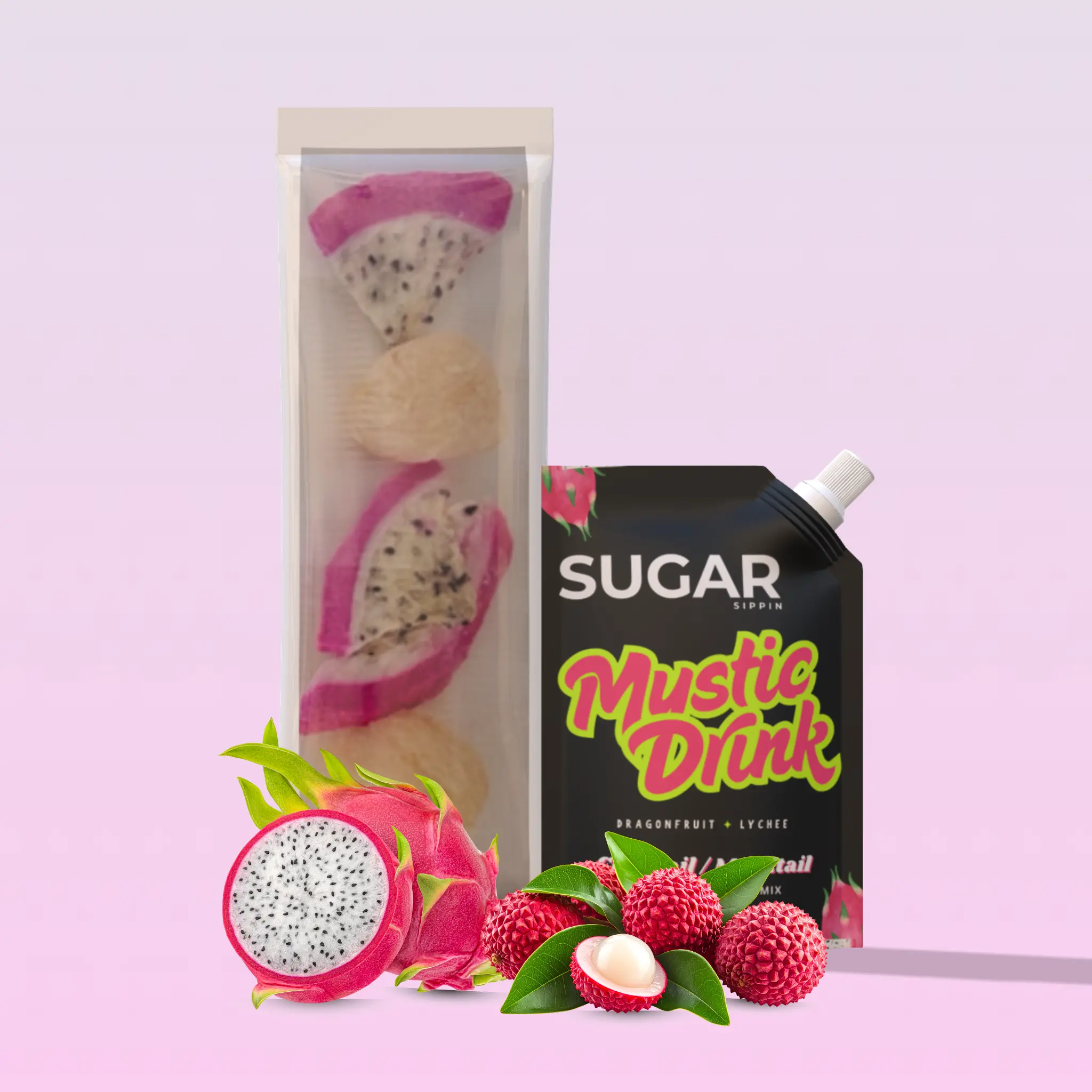 Mystic Drink Refill – Premium Lychee & Dragonfruit Fruit Syrup Mix & Freeze Dried Fruit for Cocktails or Mocktails