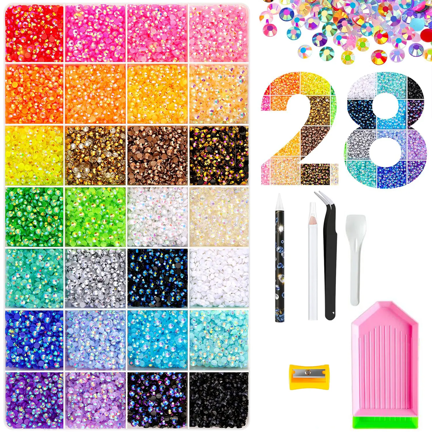 28Colors Jelly Flatback Rhinestones Bedazzling Kit with Nail Art, Shoes & DlY Diamond Art, DIY Craft Set for Nail Art & Shoes, Ultimate Creative Gift for Her,HomeEssentials,class of 2026,summerwins,Back to School Home Decor Essential