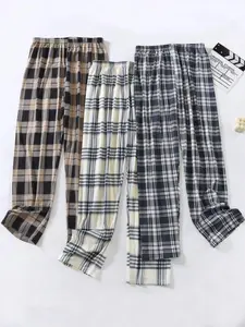 Men's Plaid Sleep Pants, Casual Fitted Long Pants, Comfortable and Loose Fit, Multiple Colors Available, Spring & Fall Wear, Loungewear