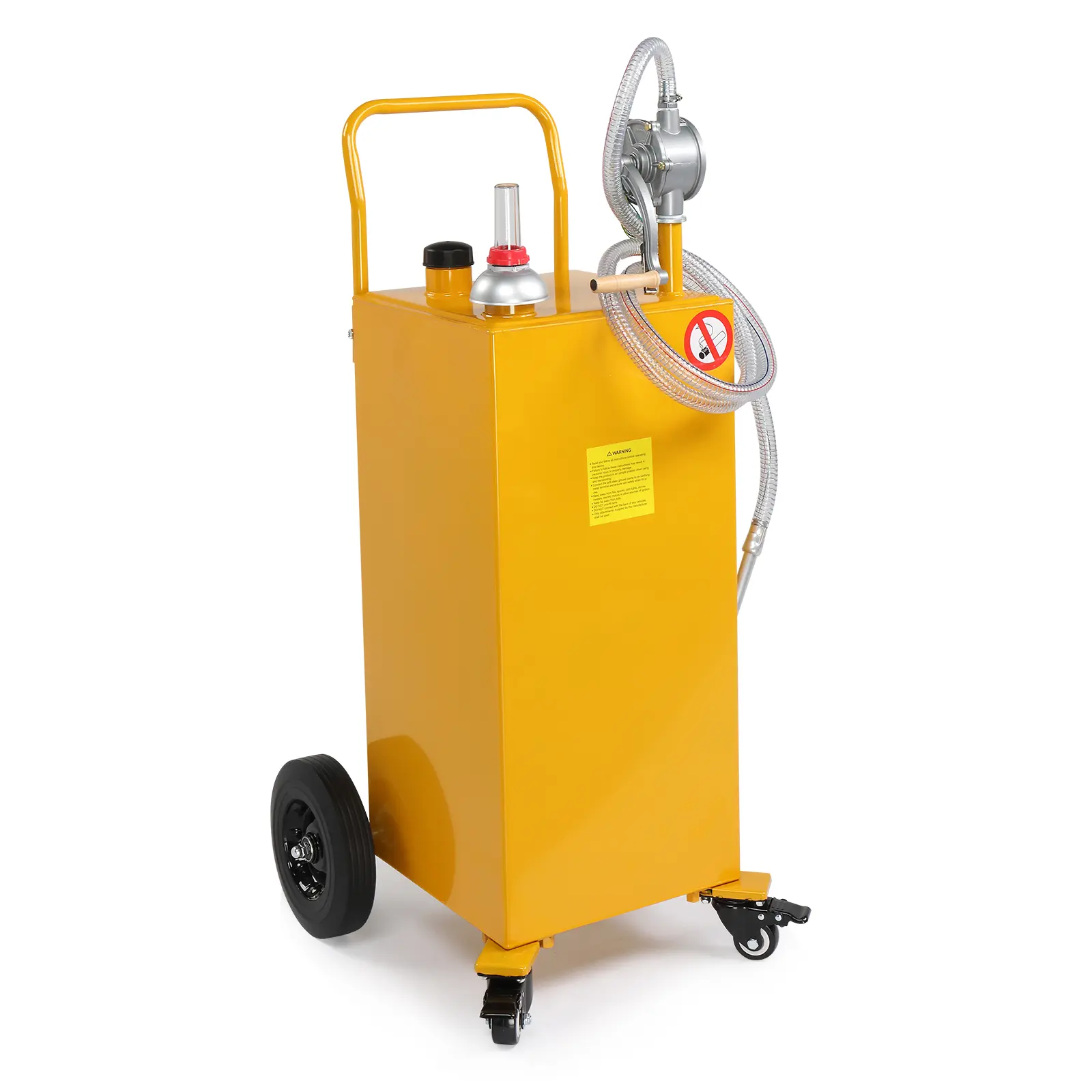 30 Gallon Portable Fuel Storage Container with Universal Wheels, Heavy Duty Industrial Fuel Handling Tool, Bright Yellow Fuel Storage Drum