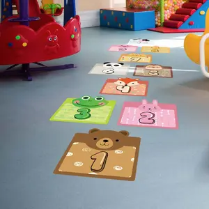 Kids Hopscotch Floor Sticker Set, 10pcs + 2 Footprints, Peel & Stick, Removable, No Residue, Fun Sensory Indoor Exercise Game for Playroom